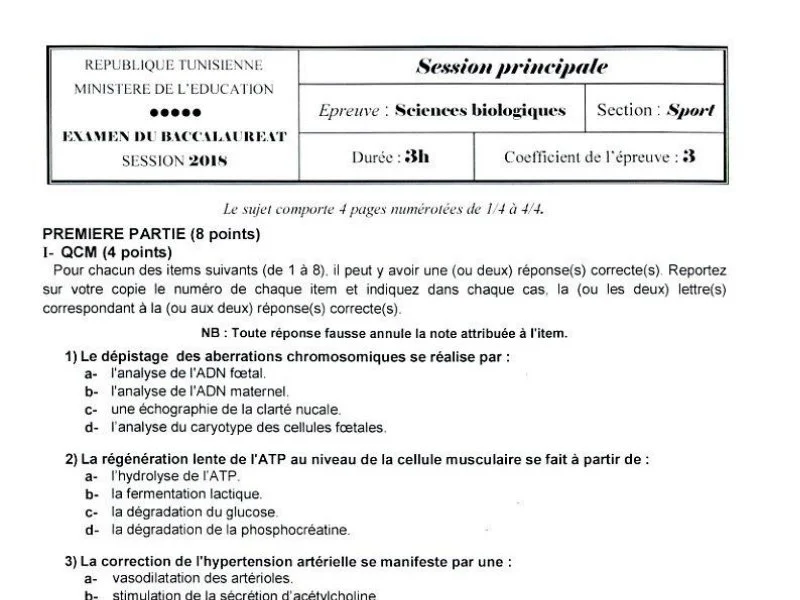 BAC 2018 SVT Éducation Physique : Examen Principal
