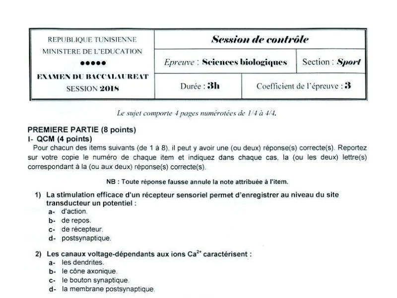 BAC 2018 : Épreuve Sciences Vie Terre (SVT) - Session de Rattrapage