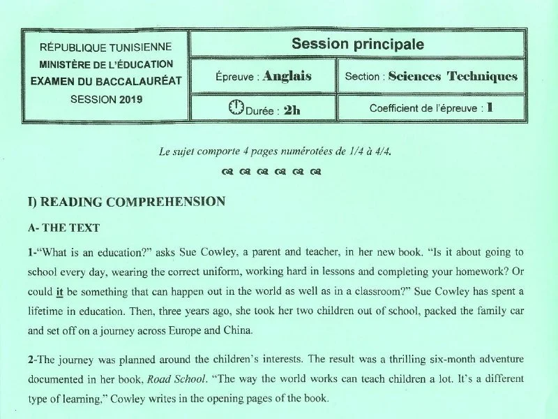 Examen Anglais Bac ST 2019 - Session Rattrapage