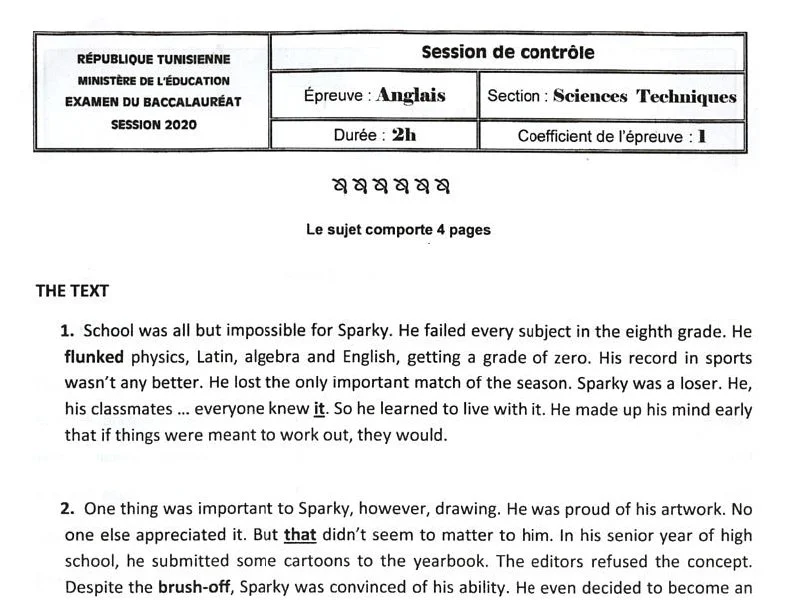 Bac Anglais 2019 - Sciences Tech (Session Principale Tunisie)