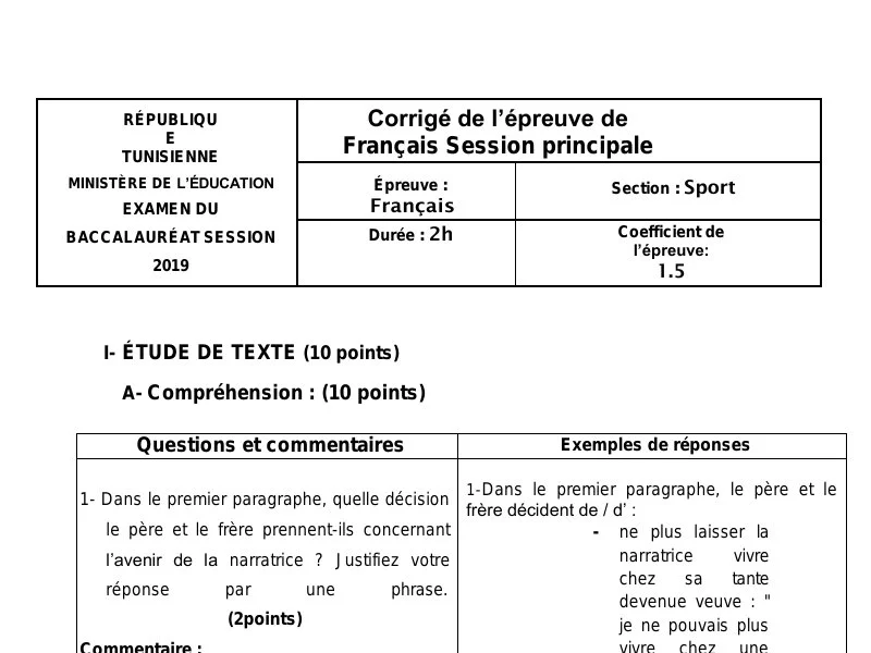 Correction Bac 2019 : Examen Français, Lycée Sportif