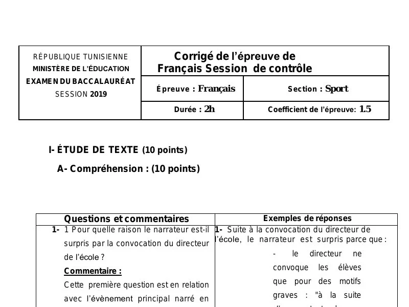 Correction Bac Français 2019 : Session Rattrapage EPS