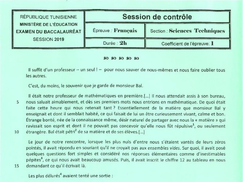 إمتحان اللغة الفرنسية لسنة 2019 دورة التدارك باكالوريا علوم تقنية
