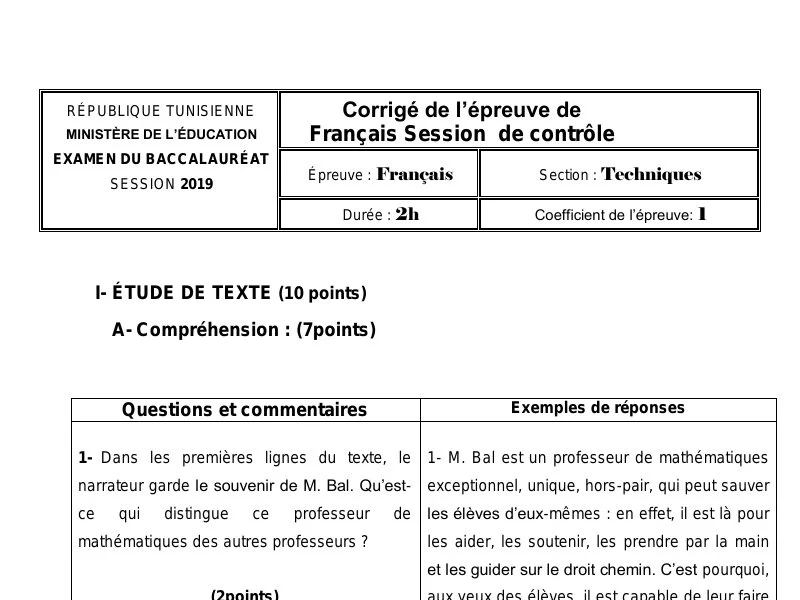 Correction Bac Français 2019 : Session Rattrapage Sciences Techniques