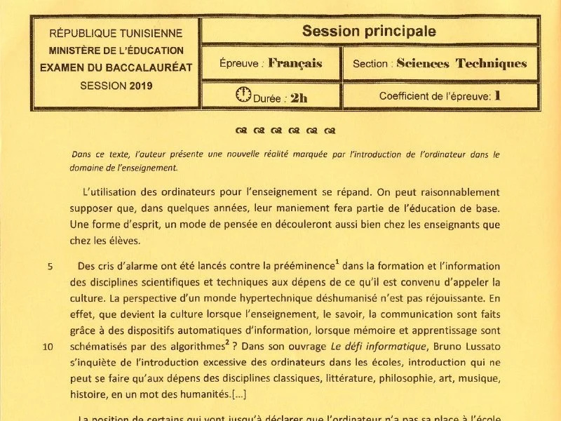 Bac Sciences Tech : Examen Français 2019 Session Principale