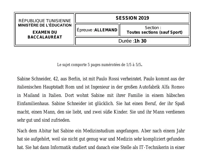 Correction Examen Allemand 2019 - Mathématiques (Session Principale)