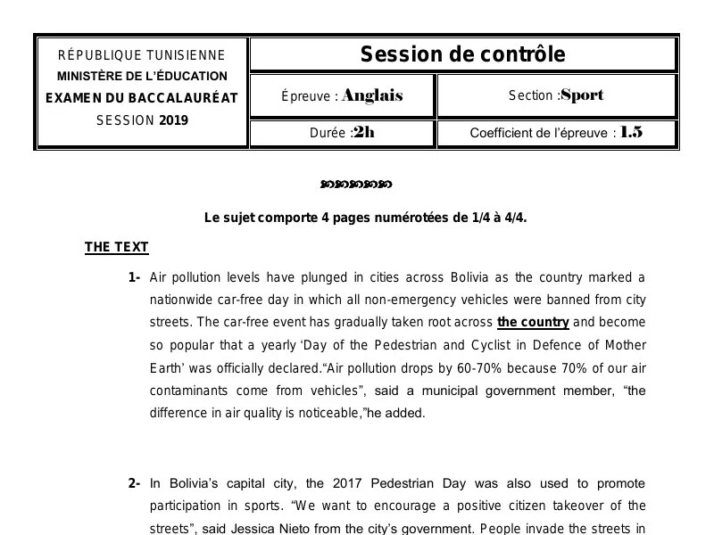 Correction BAC 2019 Anglais Education Physique (Session Rattrapage)