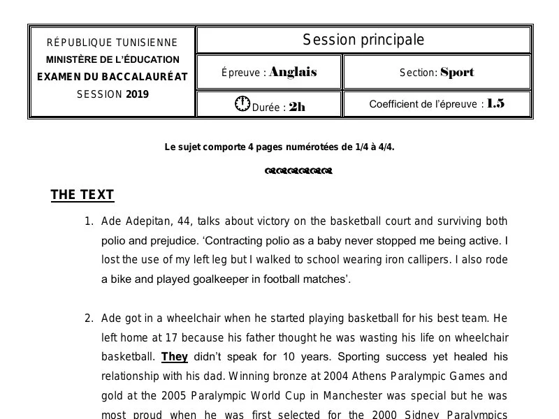 Correction Bac Anglais 2019 Éducation Physique Tunisie