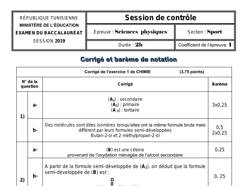 Correction Bac 2019 Physique - Session Rattrapage Éducation Physique