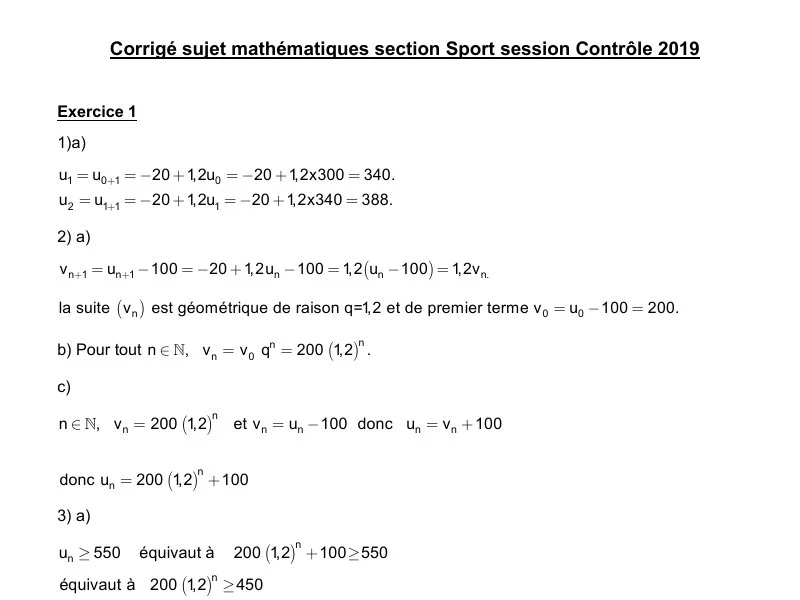 Correction Bac 2019 : Maths Éducation Physique (Rattrapage)