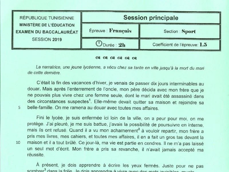 Examen Bac 2019 : Français - Éducation Physique (Session Principale)