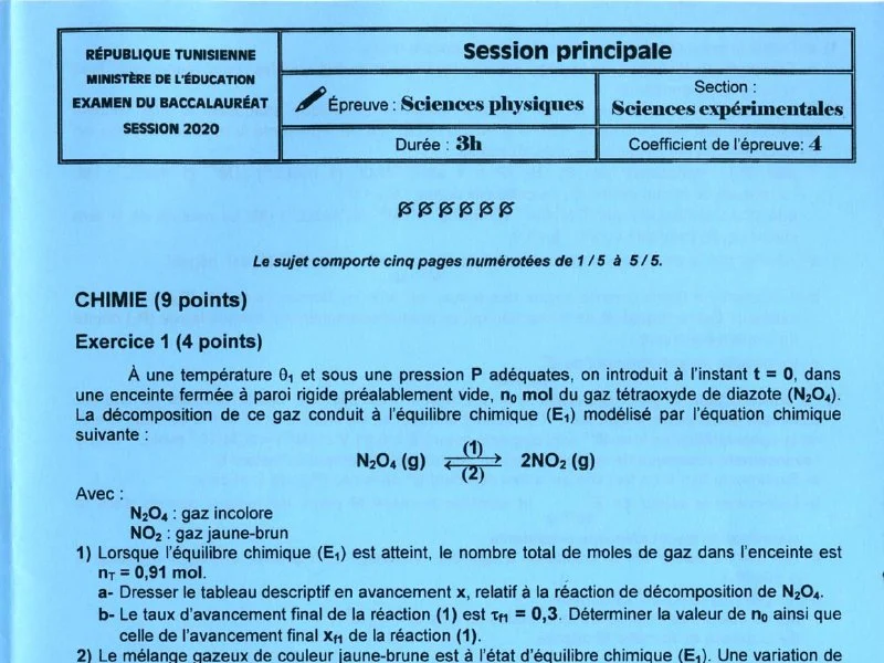 Bac Physique 2020 Sciences Exp. | Session Principale