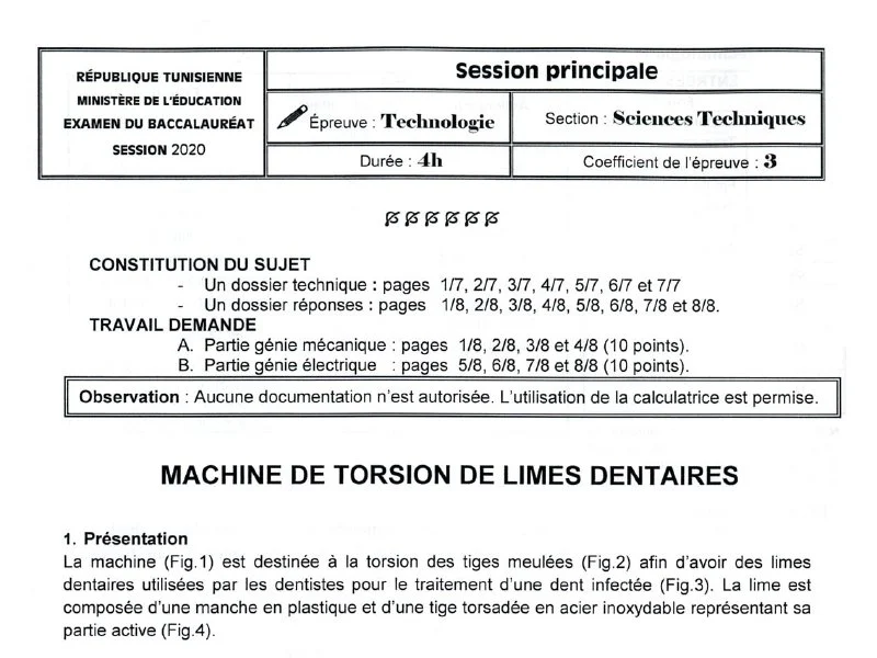 Bac Sciences Techniques 2020 : Examen Technologie Principal