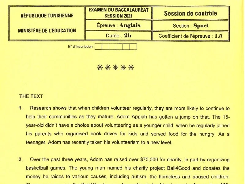 Examen Anglais BAC 2021 session de rattrapage - Sport