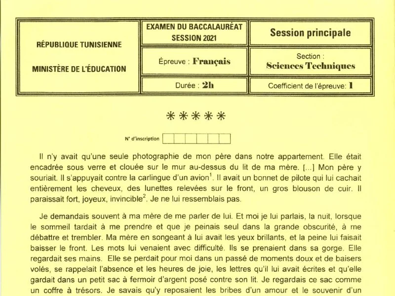 إمتحان اللغة الفرنسية لسنة 2021 الدورة الرئيسية باكالوريا علوم تقنية