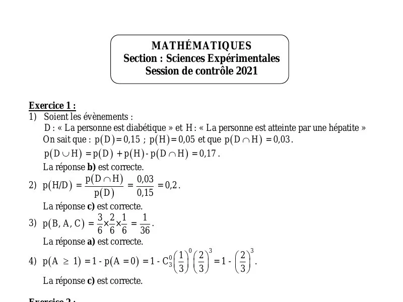Correction Bac Maths 2021 – Rattrapage Sciences Exp.