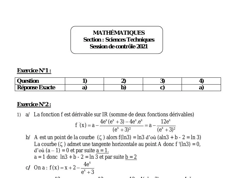 Correction Examen Maths Bac Technique 2021 Rattrapage