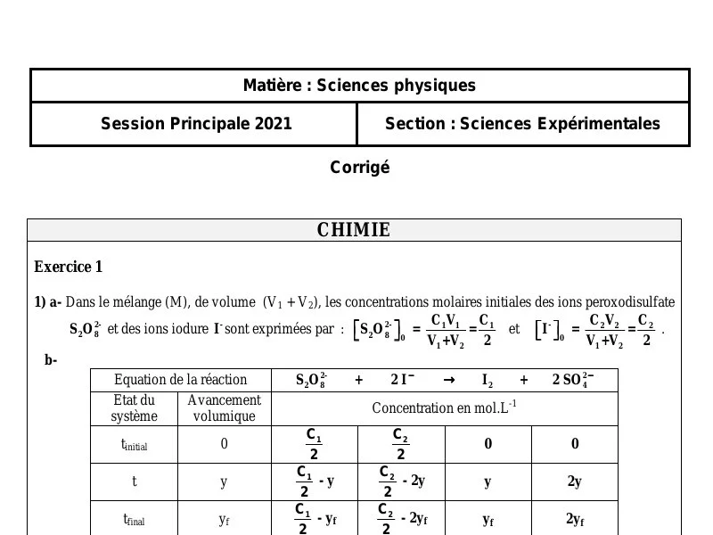 Correction Bac Physique 2021 Sciences Expérimentales