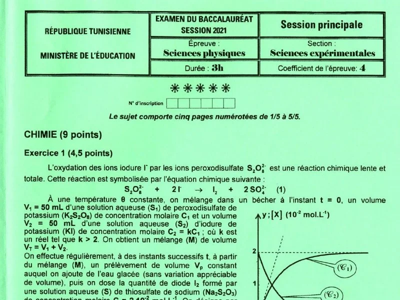 Physique Bac Sc. Exp. 2021 - Session Principale Tunisie