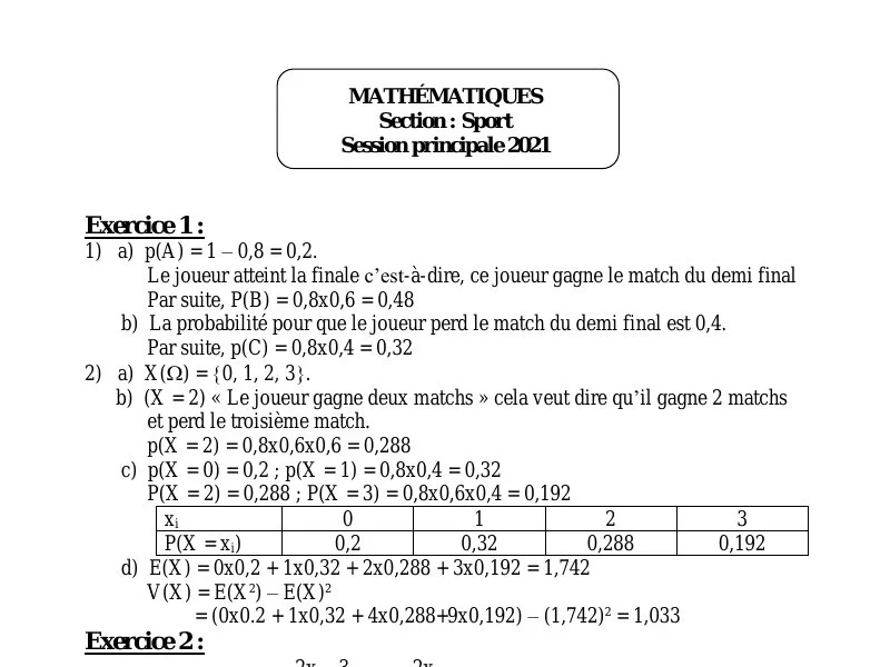 Correction Bac 2021 Maths : Épreuve Éducation Physique