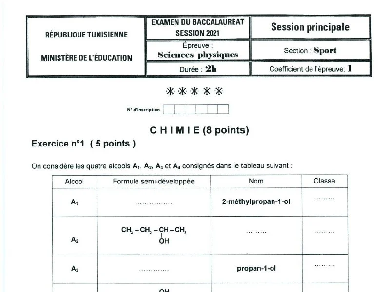 Examen Sciences Physiques BAC 2021 - Bac Éducation Physique