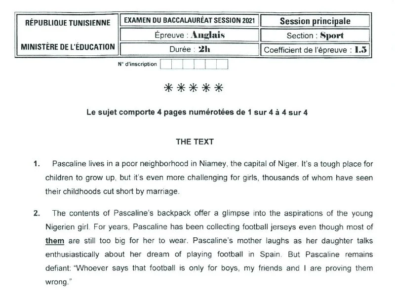 Bac 2021 Anglais BAC Éducation Physique - Examen Principal