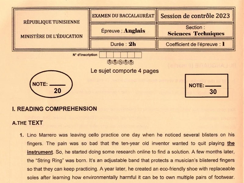 إمتحان اللغة الإنجليزية لسنة 2022 الدورة الرئيسية باكالوريا علوم تقنية