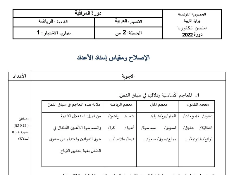 إصلاح إمتحان عربية لسنة BAC 2022 دورة التدارك باكالوريا تربية بدنية