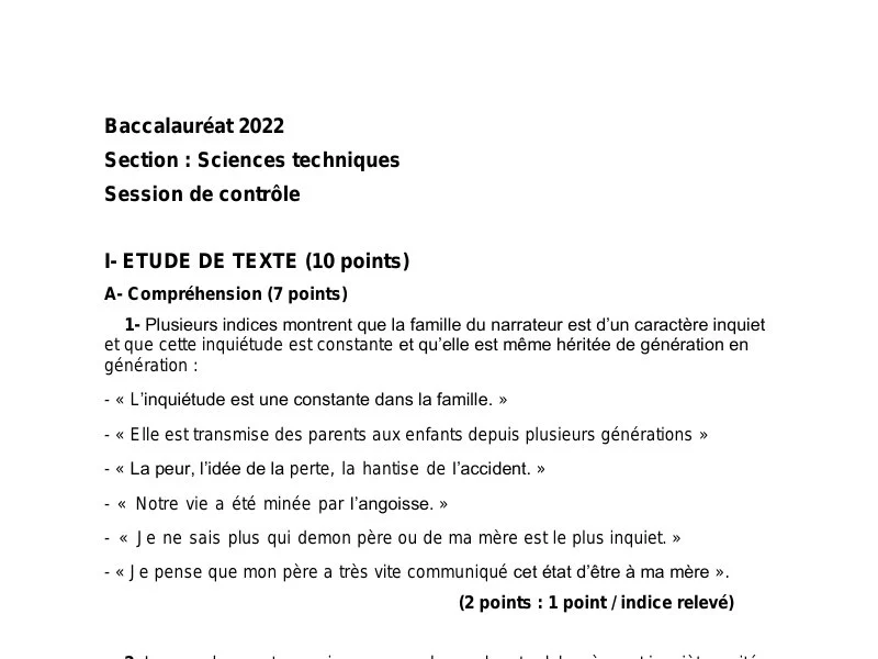 Correction Bac Français 2022 ST Rattrapage