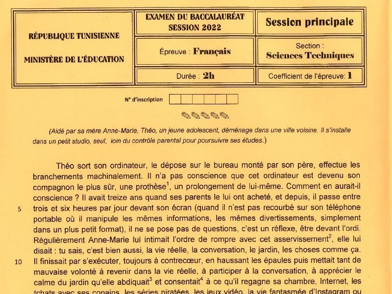 Bac Français 2022 - Sciences Techniques (Session Principale)