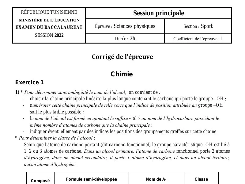 Correction Examen Physique BAC 2022 - Bac Éducation Physique