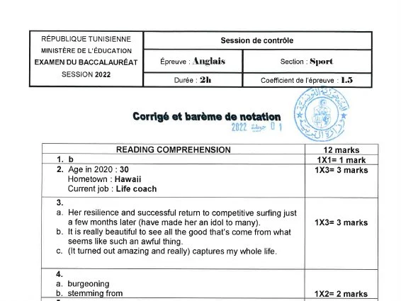 Correction Bac Anglais 2022 : Session de Rattrapage (Éducation Physique)