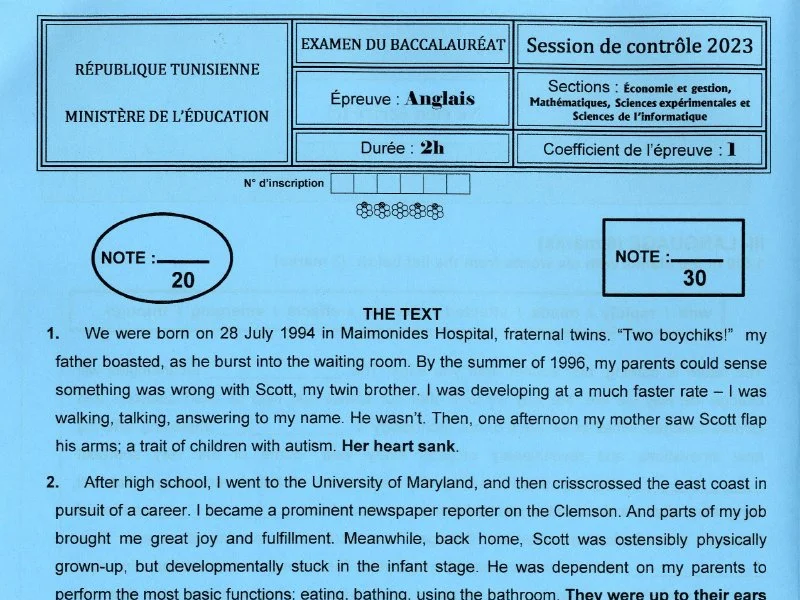 إمتحان اللغة الإنجليزية لسنة 2023 دورة التدارك شعبة الرياضيات