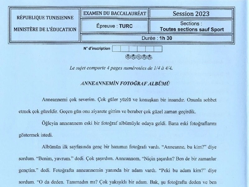 Bac 2023 : Examen Turc, Session Principale (Maths)