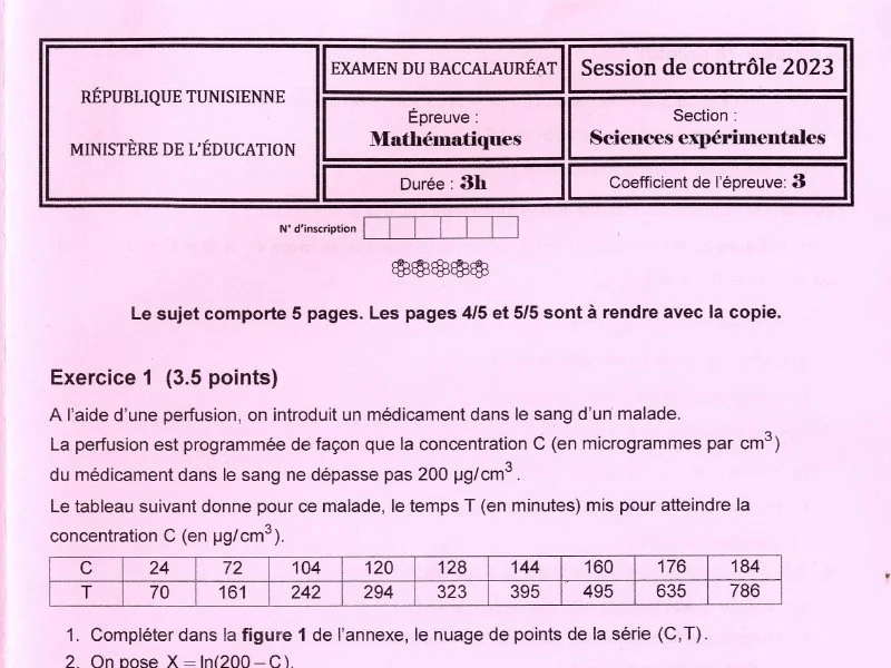 Bac Mathématiques 2023 : Session Rattrapage Sciences Expérimentales