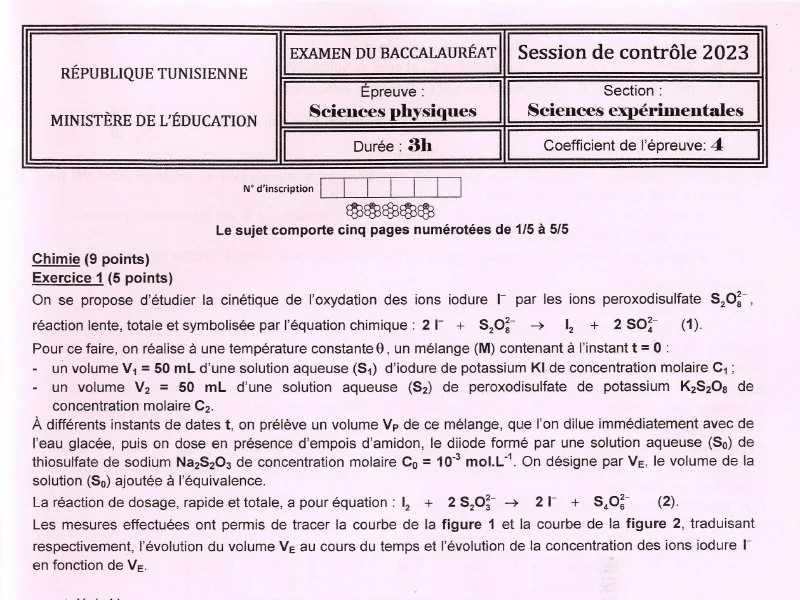 Examen Physique Bac 2023 | Session Contrôle | Sciences Exp.