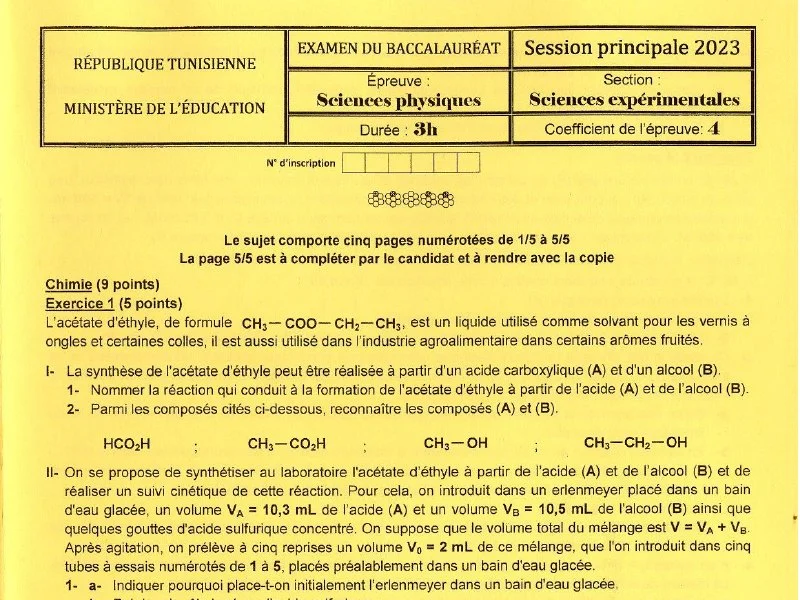 Bac 2023 : Épreuve Physique - Sciences Expérimentales