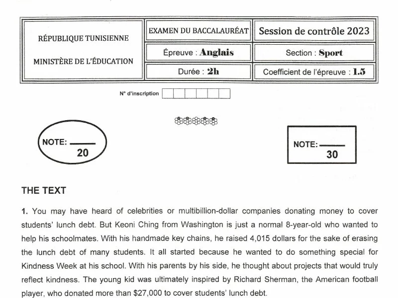 Examen Anglais BAC 2023 : Session de Rattrapage Éducation Physique