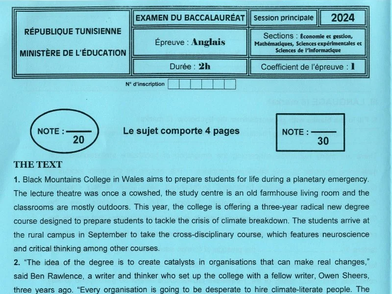 إمتحان اللغة الإنجليزية لسنة 2024 الدورة الرئيسية شعبة الرياضيات