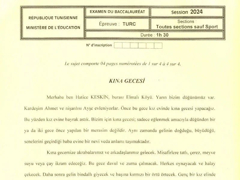 Bac Maths 2024 : Épreuve Turc - Session Principale