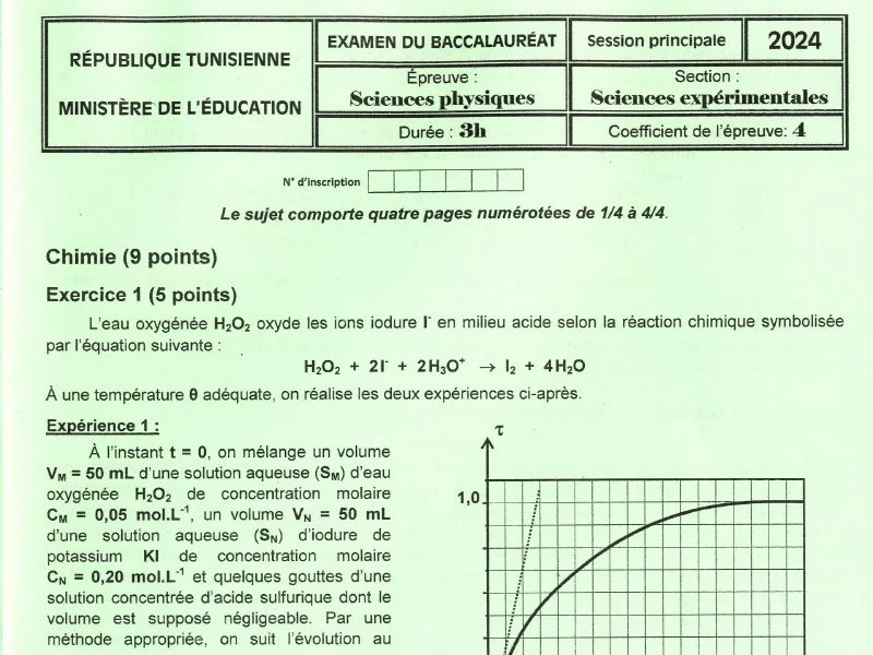 Bac Physique 2024 : Examen Session Principale Sciences Exp.