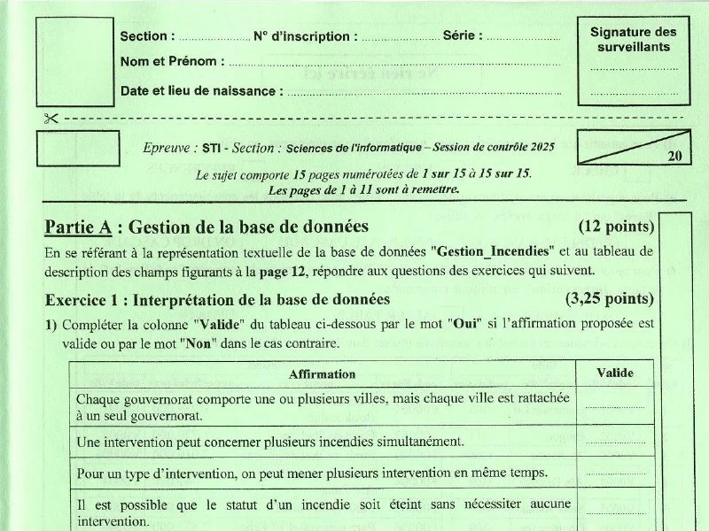Examen de Base de donnée BAC 2025 controle