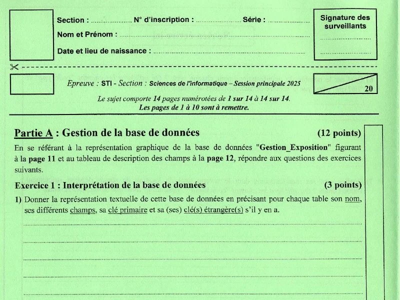 Examen de Base de donnée BAC 2025 principale