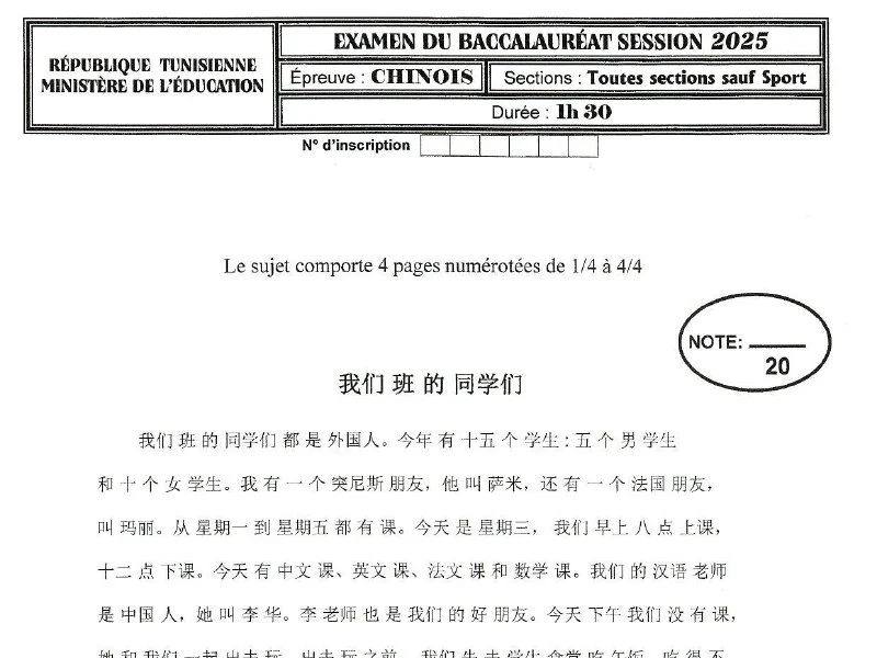 BAC 2025 : Examen Chinois Informatique - Session Principale