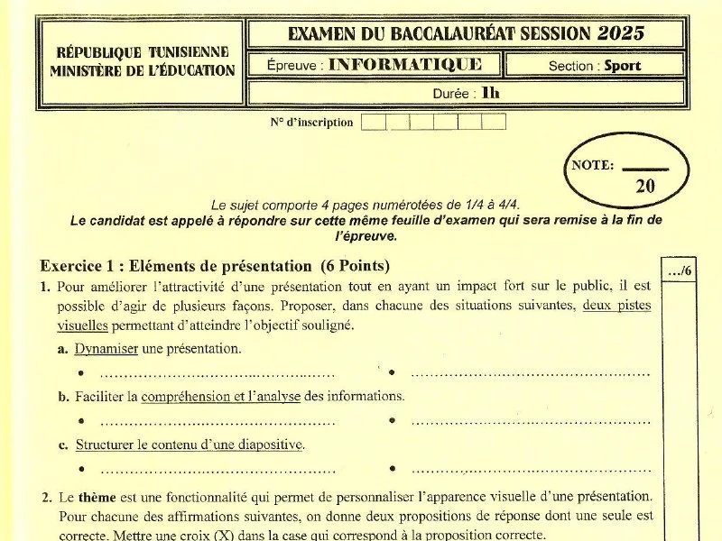 إمتحان إعلامية لسنة BAC 2025 الدورة الرئيسية باكالوريا تربية بدنية