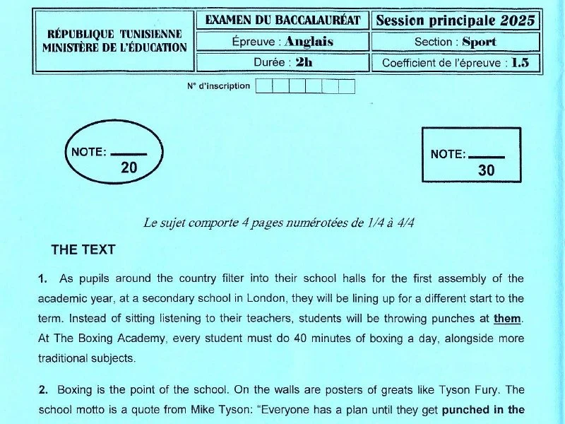 Bac 2025 Anglais : Sujet Session Principale Éducation Physique
