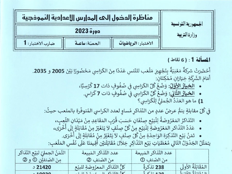 اختبار مناظرة الإلتحاق بالمدارس الإعدادية النموذجية الرياضيات الخاص بالسنة السادسة ابتدائي – 14