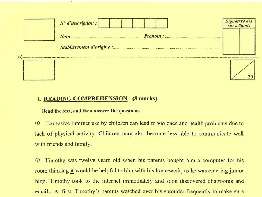 الإنجليزية – اختبار لتلاميذ السنة التاسعة أساسي رقم 59