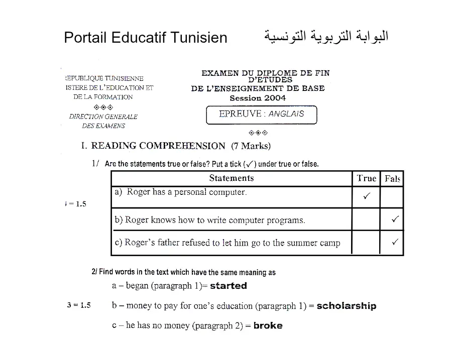 امتحان الإنجليزية السنة التاسعة أساسي – النموذج 89