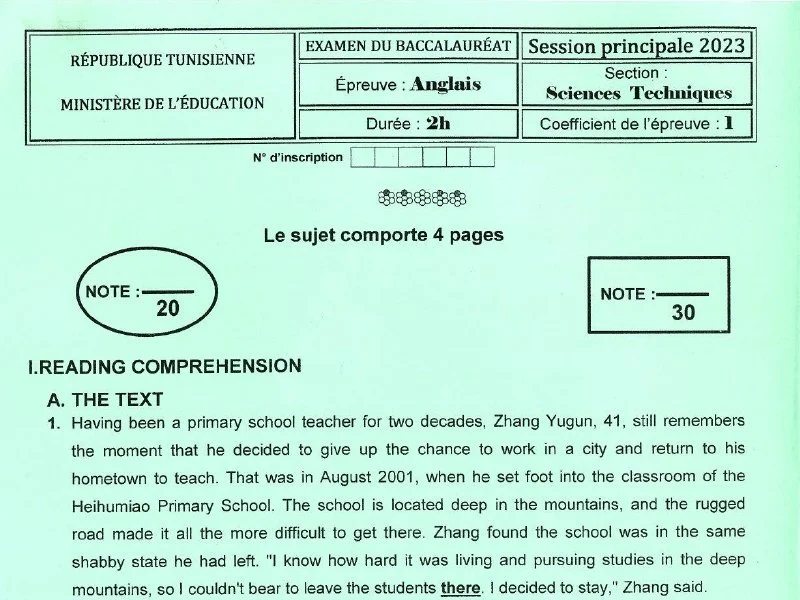 الإنجليزية – نموذج فرض لتلاميذ البكالوريا رقم 56